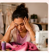 Costureira cansada após muito tempo de trabalho
